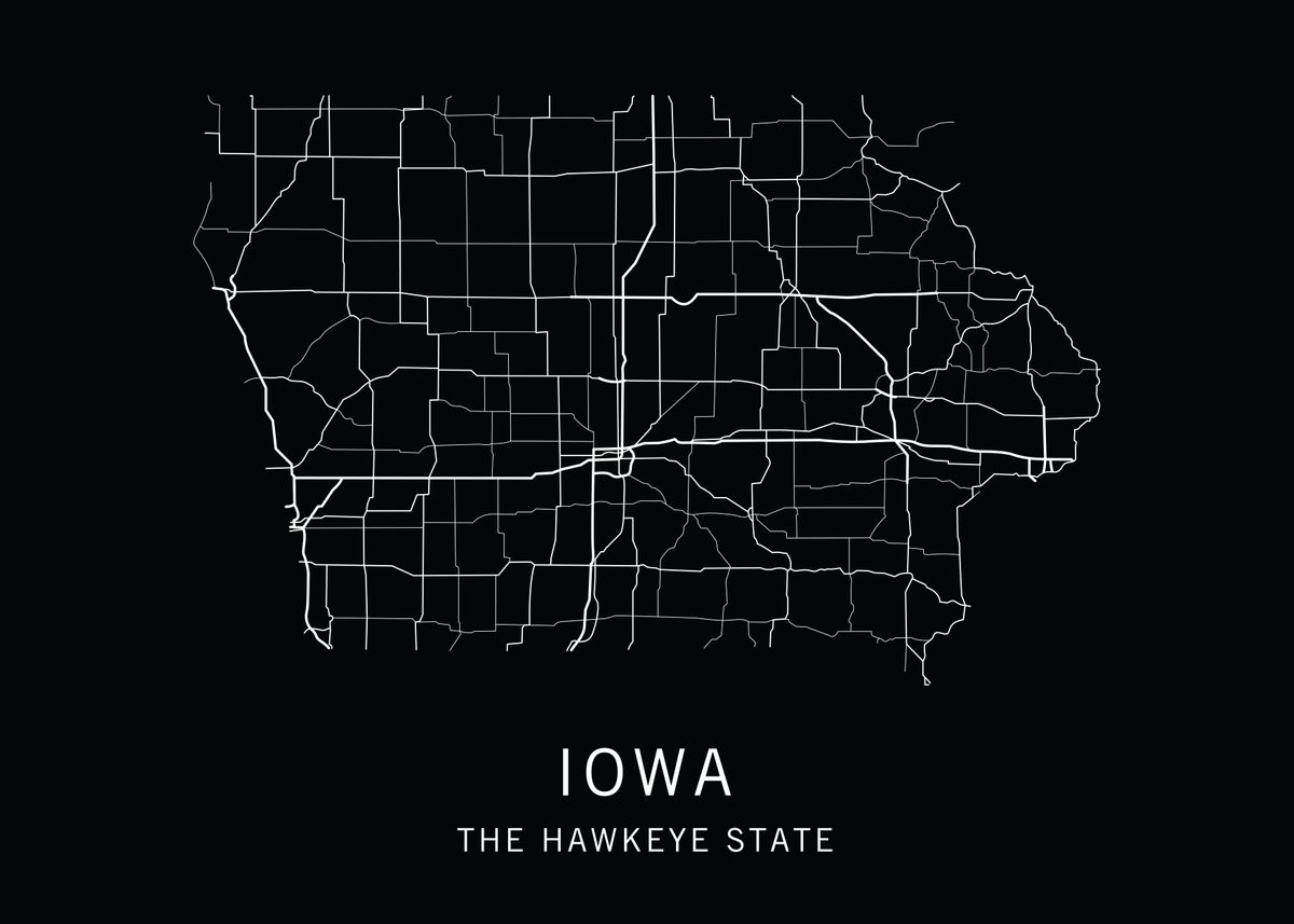 Iowa State Road Map Poster Picture Metal Print Paint By Clark