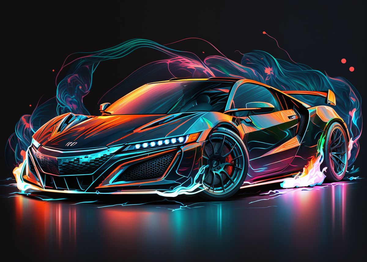 Neon Painted Acura NSX Poster Picture Metal Print Paint By Zukato