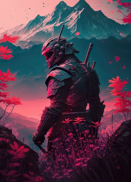 Cyan Red Japanese Samurai Poster By PrintYourDigitals Displate