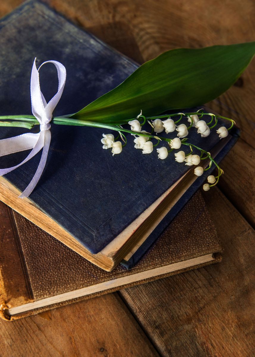 Still Life With Old Books And Fresh Flowers Poster Picture Metal