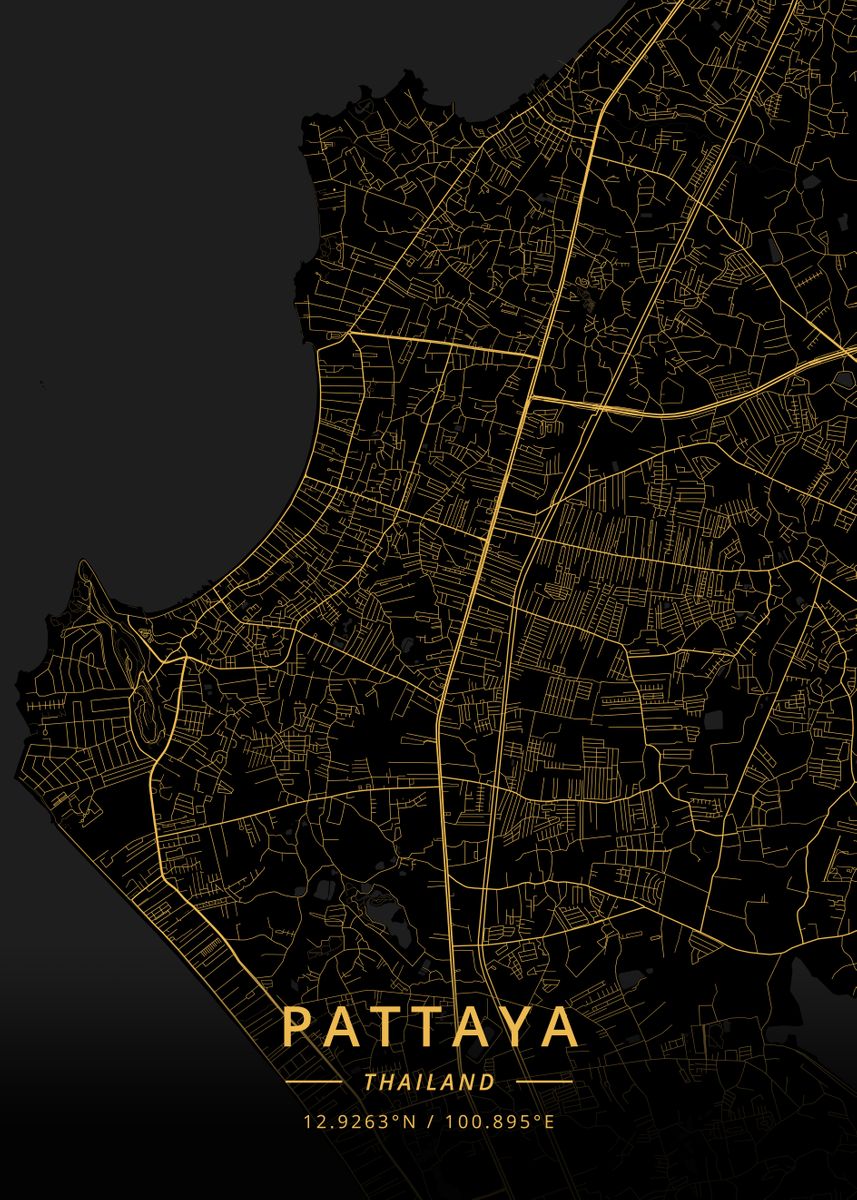 Pattaya Thailand Poster Picture Metal Print Paint By Designer Map