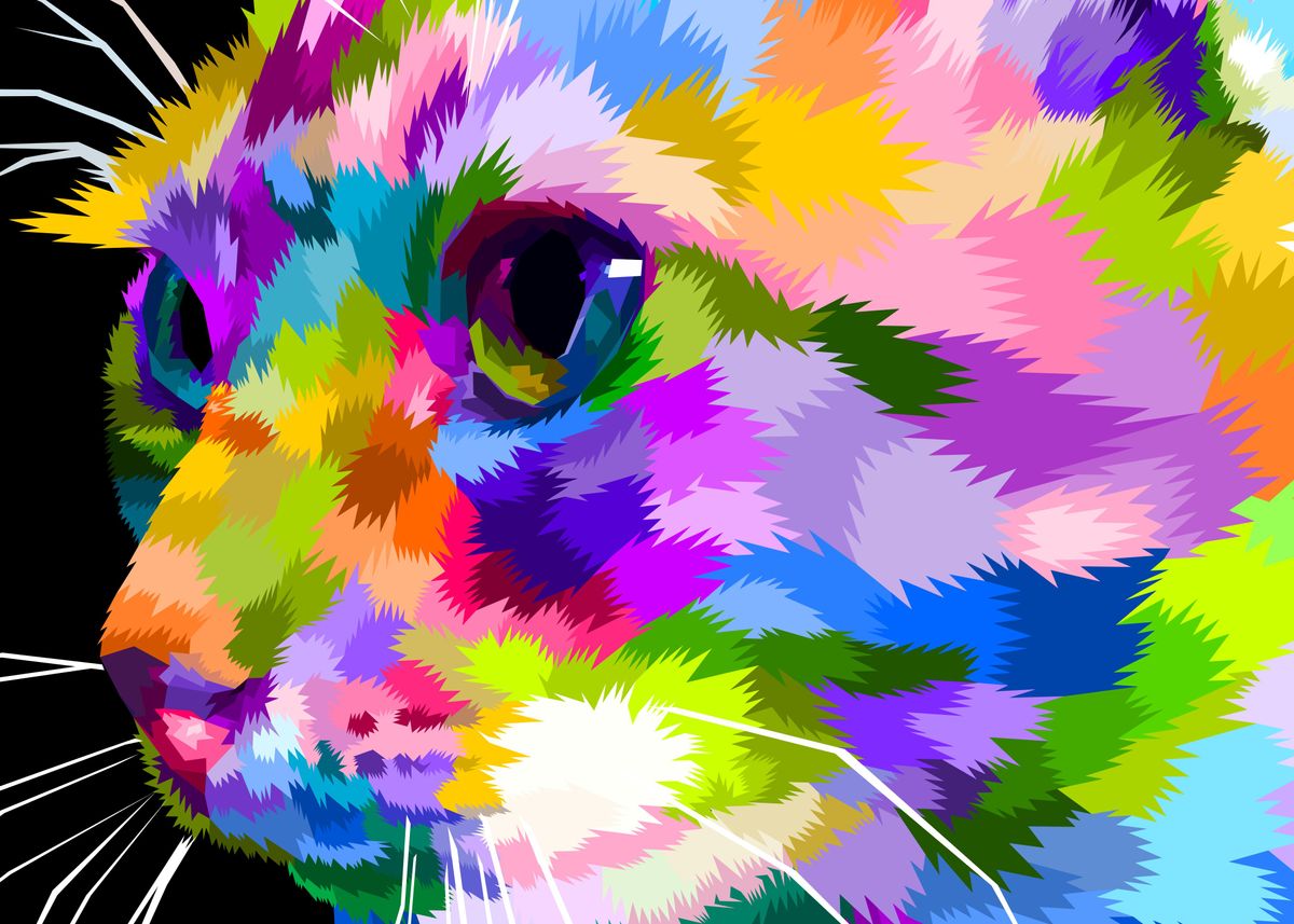 Close Up Of Colorful Cat Poster By Peri Priatna Displate