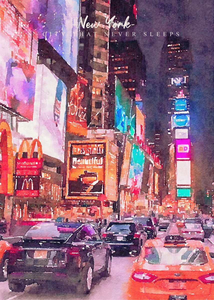 Watercolor Night Nyc Poster Picture Metal Print Paint By Aciel