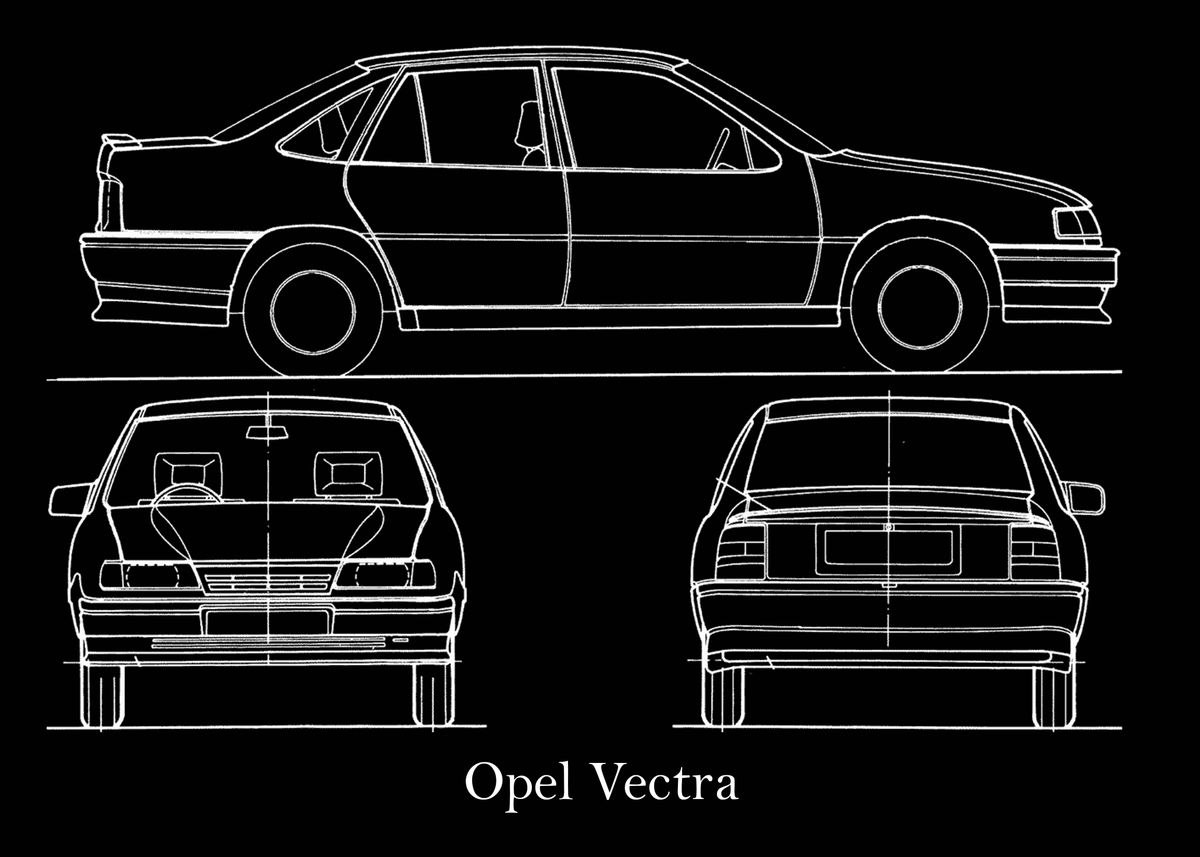 Opel Vectra Blueprint Poster By B W Arts Displate