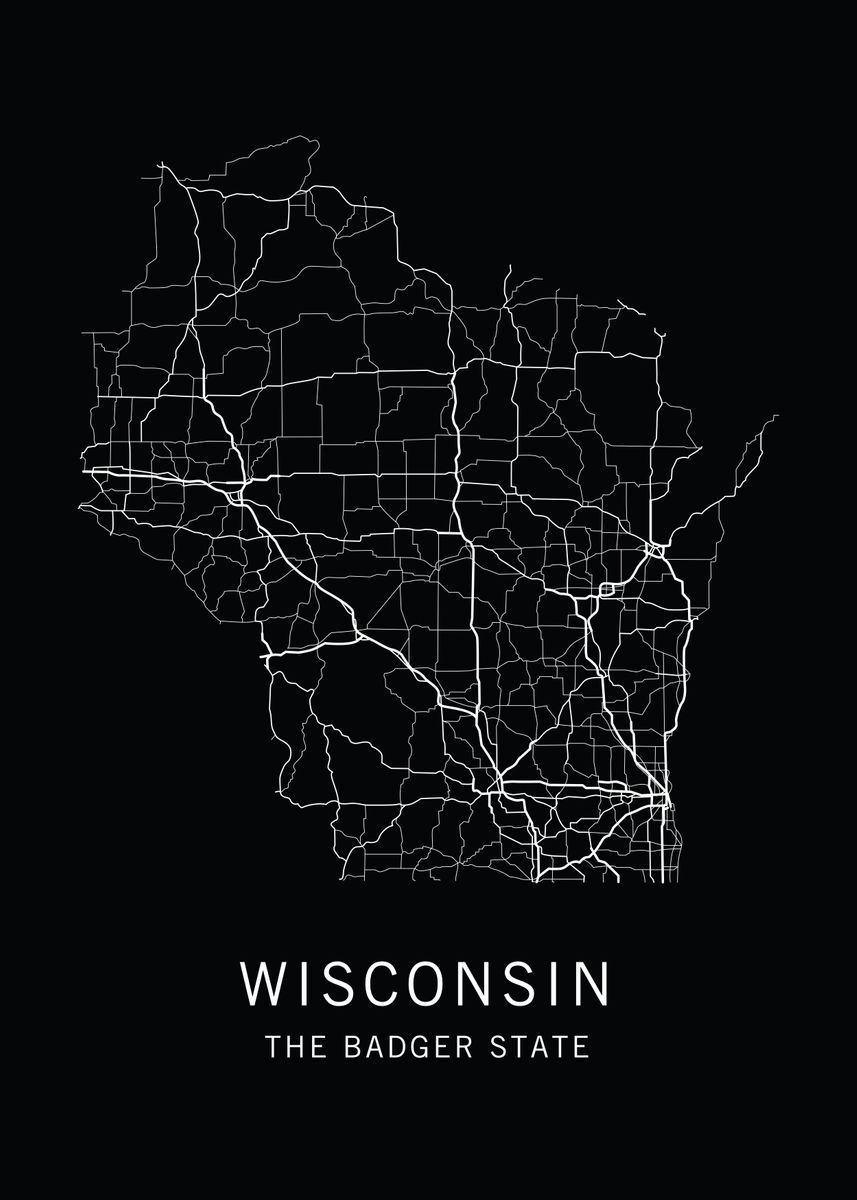 Wisconsin State Road Map Poster Picture Metal Print Paint By Clark