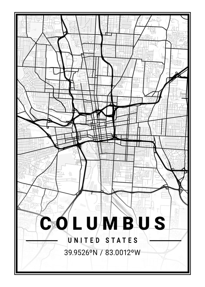 Columbus Light City Map Poster Picture Metal Print Paint By Tien