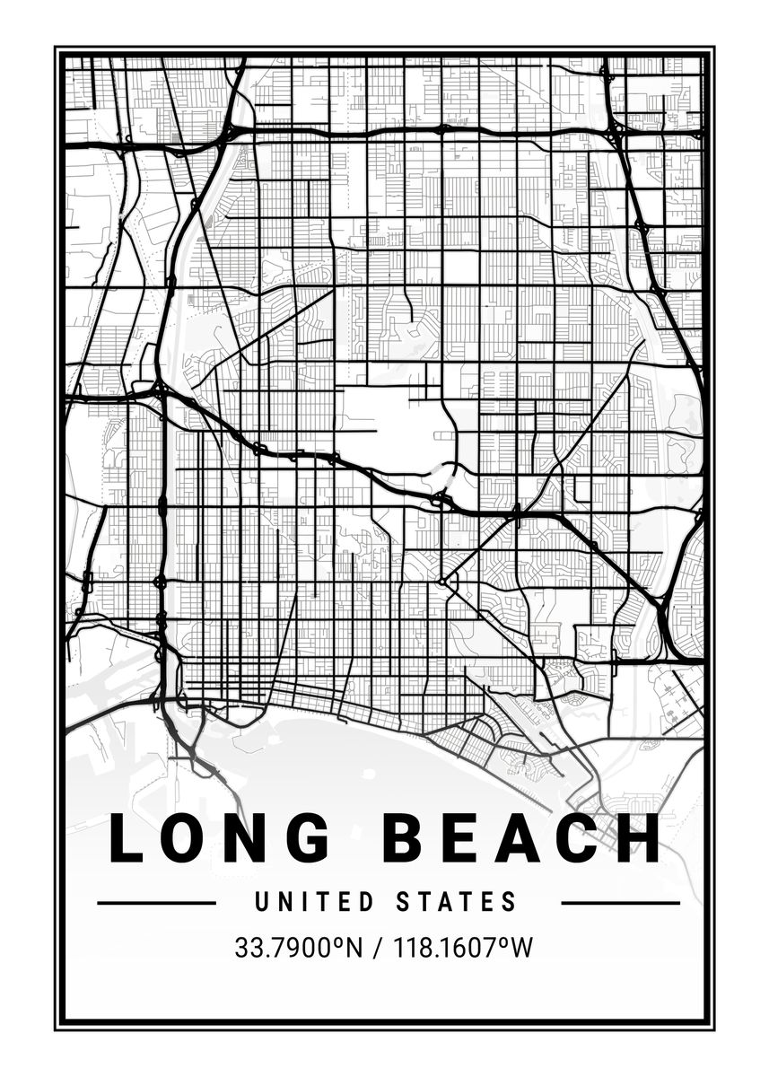 Long Beach Light City Map Poster By Tien Stencil Displate