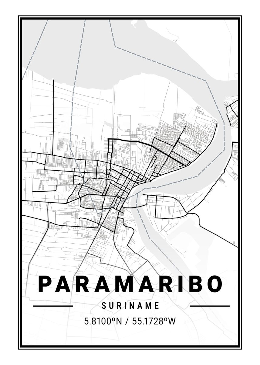 Paramaribo Light City Map Poster Picture Metal Print Paint By Tien