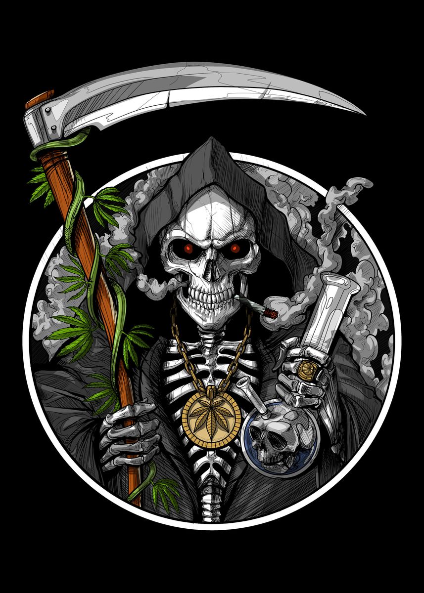 Grim Reaper Stoner Poster Picture Metal Print Paint By