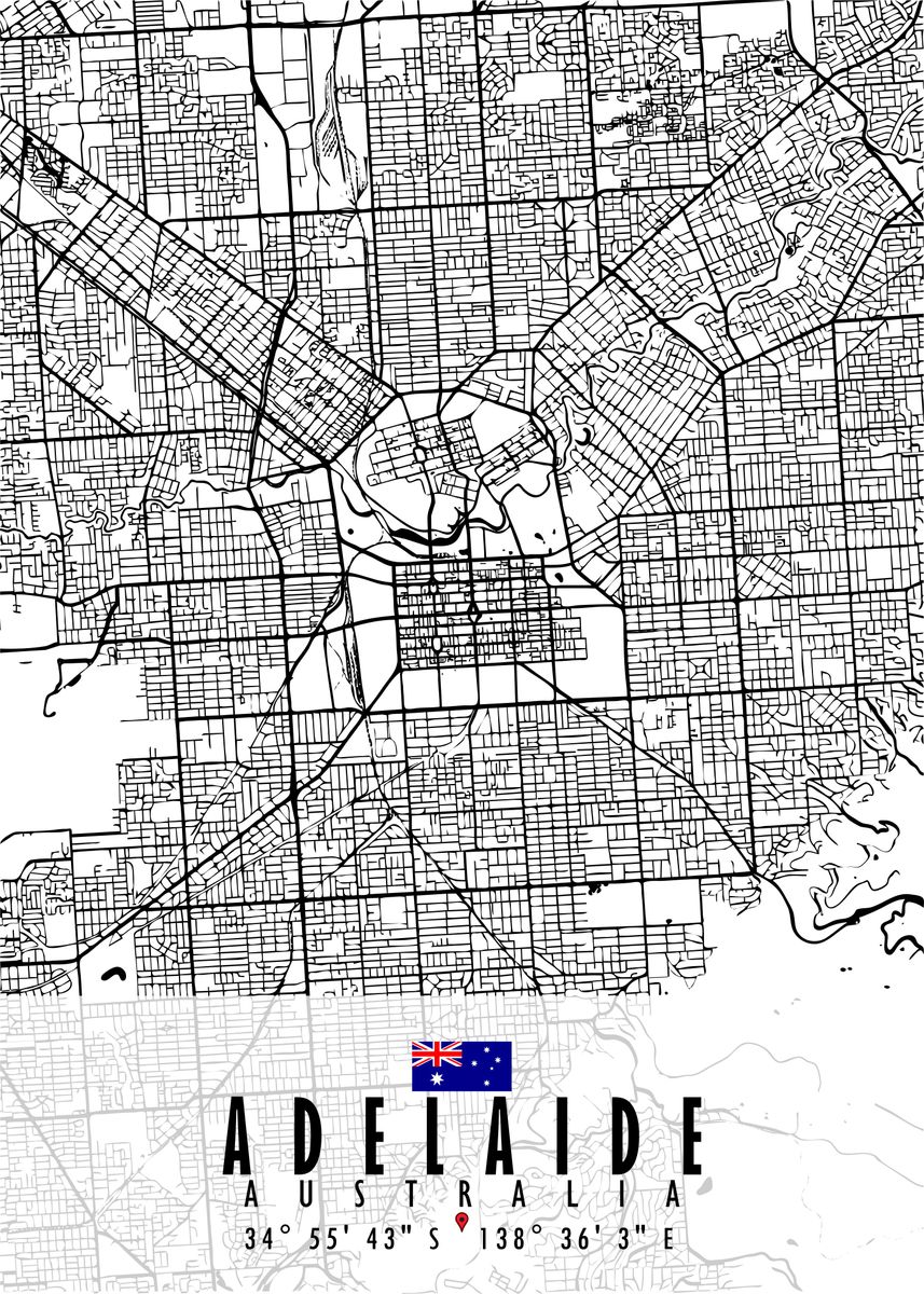 Adelaide Map Australia Poster Picture Metal Print Paint By