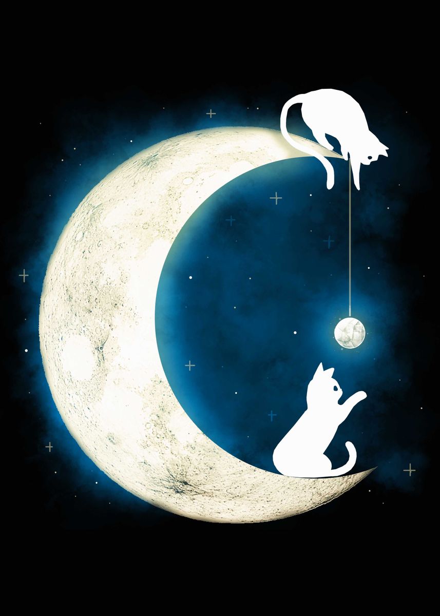 Moon Cats Poster Picture Metal Print Paint By Valentina Fabbri