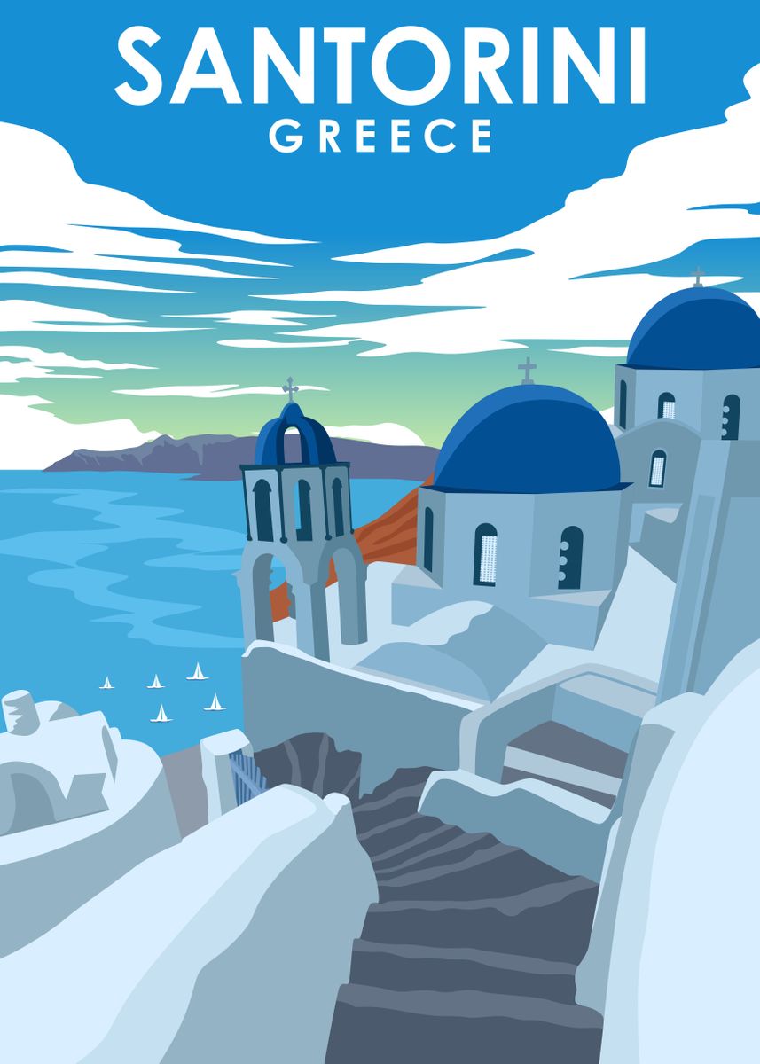 Santorini Greece Travel Poster By Jorn Displate