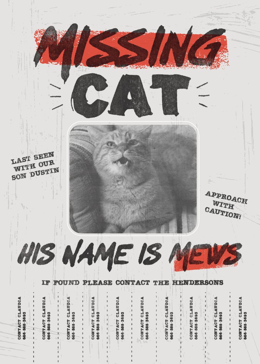 Missing Cat Poster Picture Metal Print Paint By Stranger Things