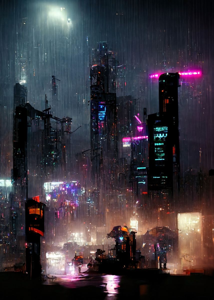 Cyberpunk Cityscape V Poster By Enchanted Studios Displate