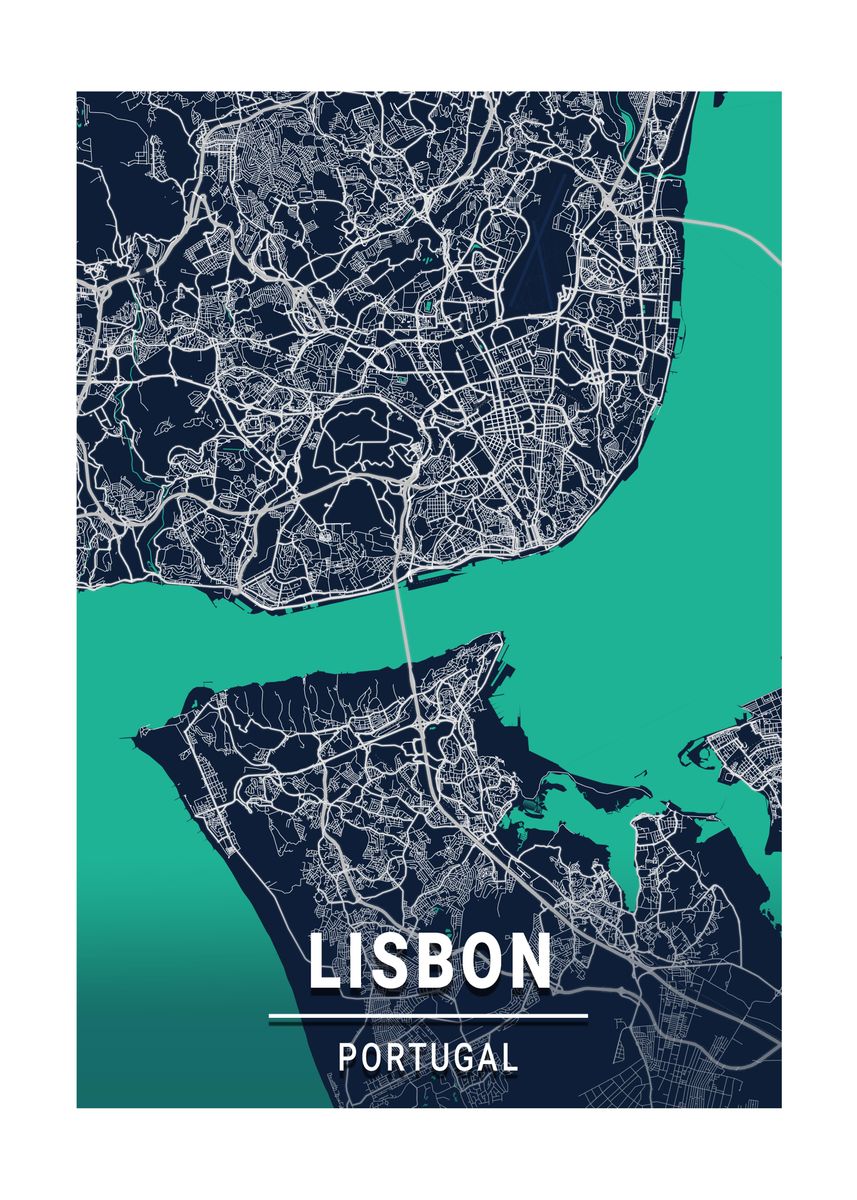 City Map Lisbon Portugal Poster Picture Metal Print Paint By Artbe