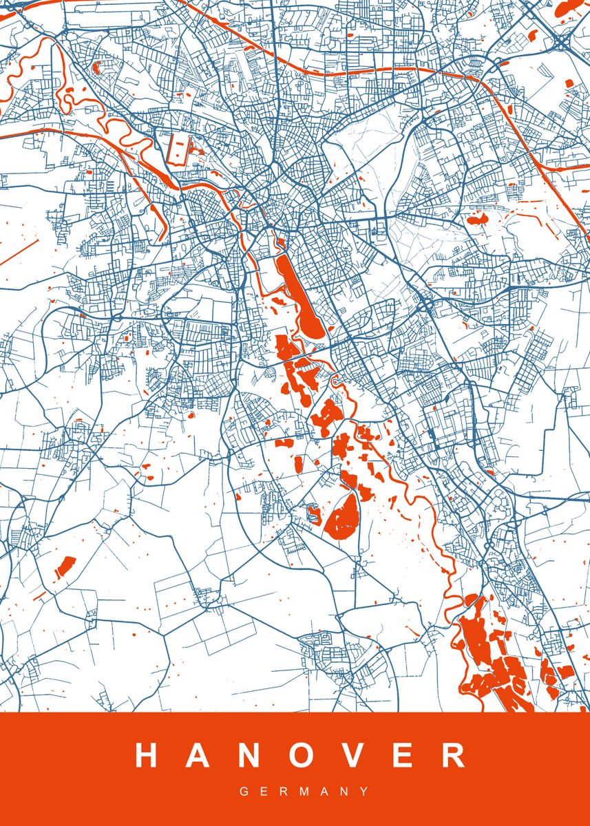 HANOVER Map GERMANY Poster Picture Metal Print Paint By UrbanMaps