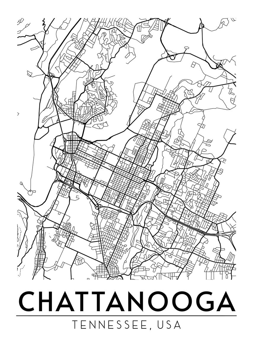 Chattanooga Tennessee Map Poster Picture Metal Print Paint By Neo