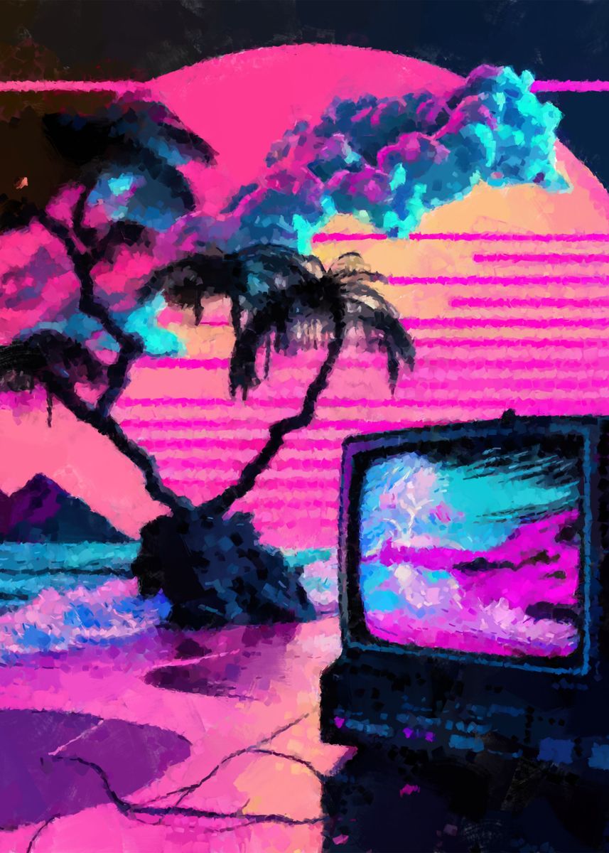 Vaporwave Aesthetic Poster Picture Metal Print Paint By Evgenuy Merkushov Displate