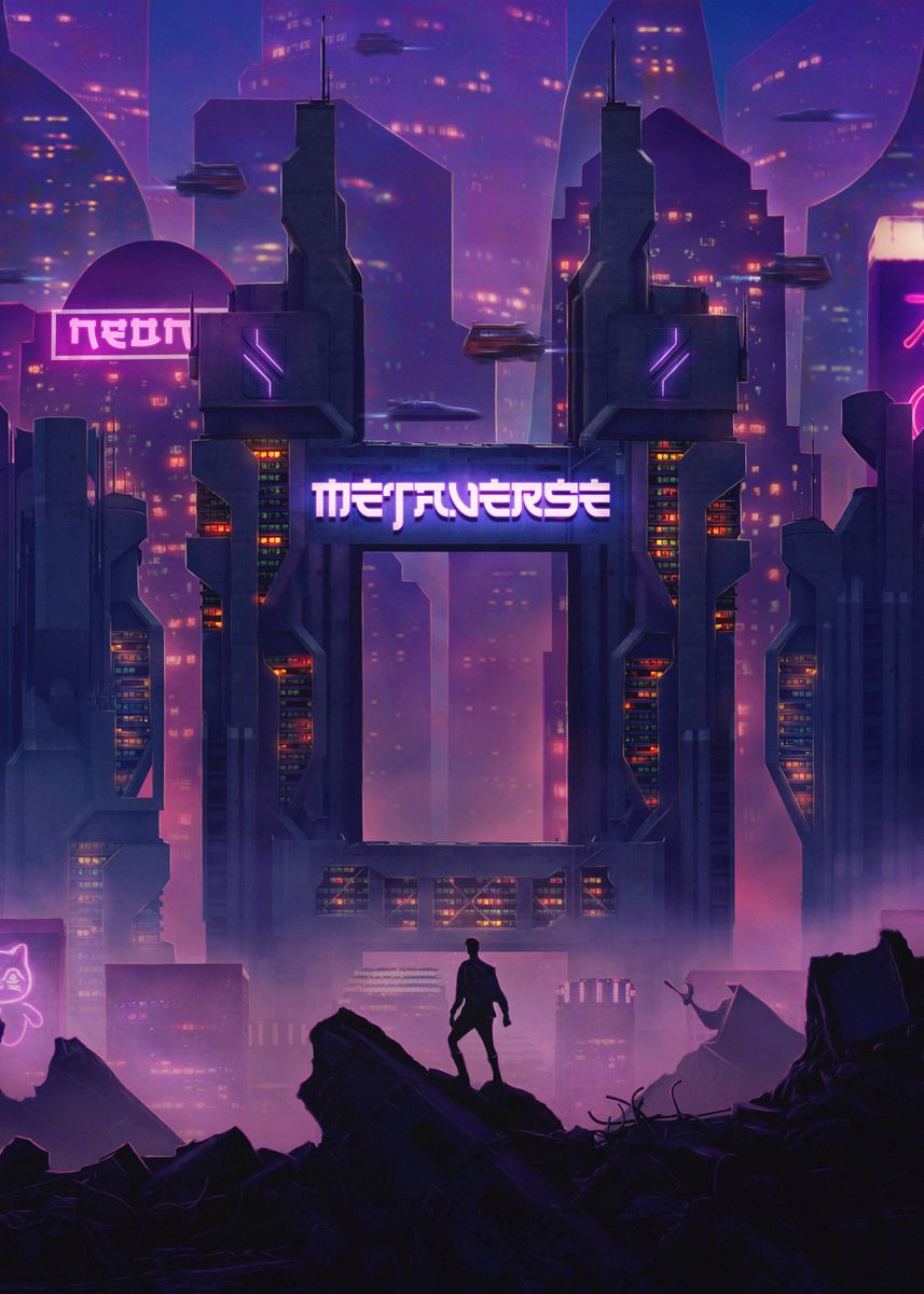 Metaverse Cyberpunk City Poster Picture Metal Print Paint By