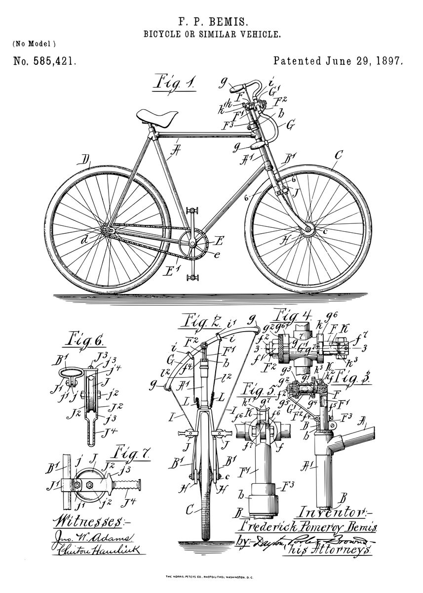 Bicycle Patent Poster Picture Metal Print Paint By Reldesign