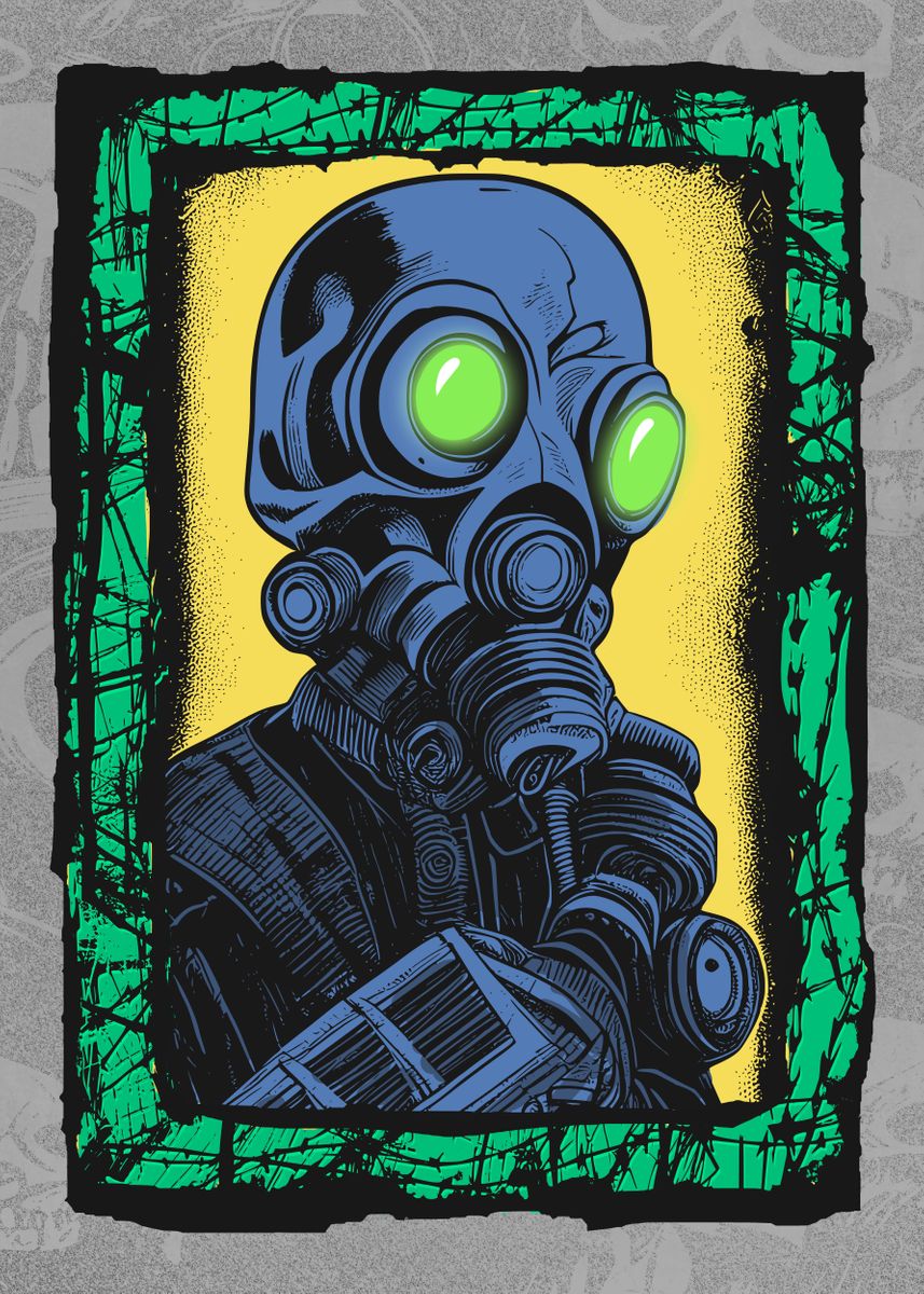 Cyborg Gasmask Punk Robot Poster Picture Metal Print Paint By Ilya