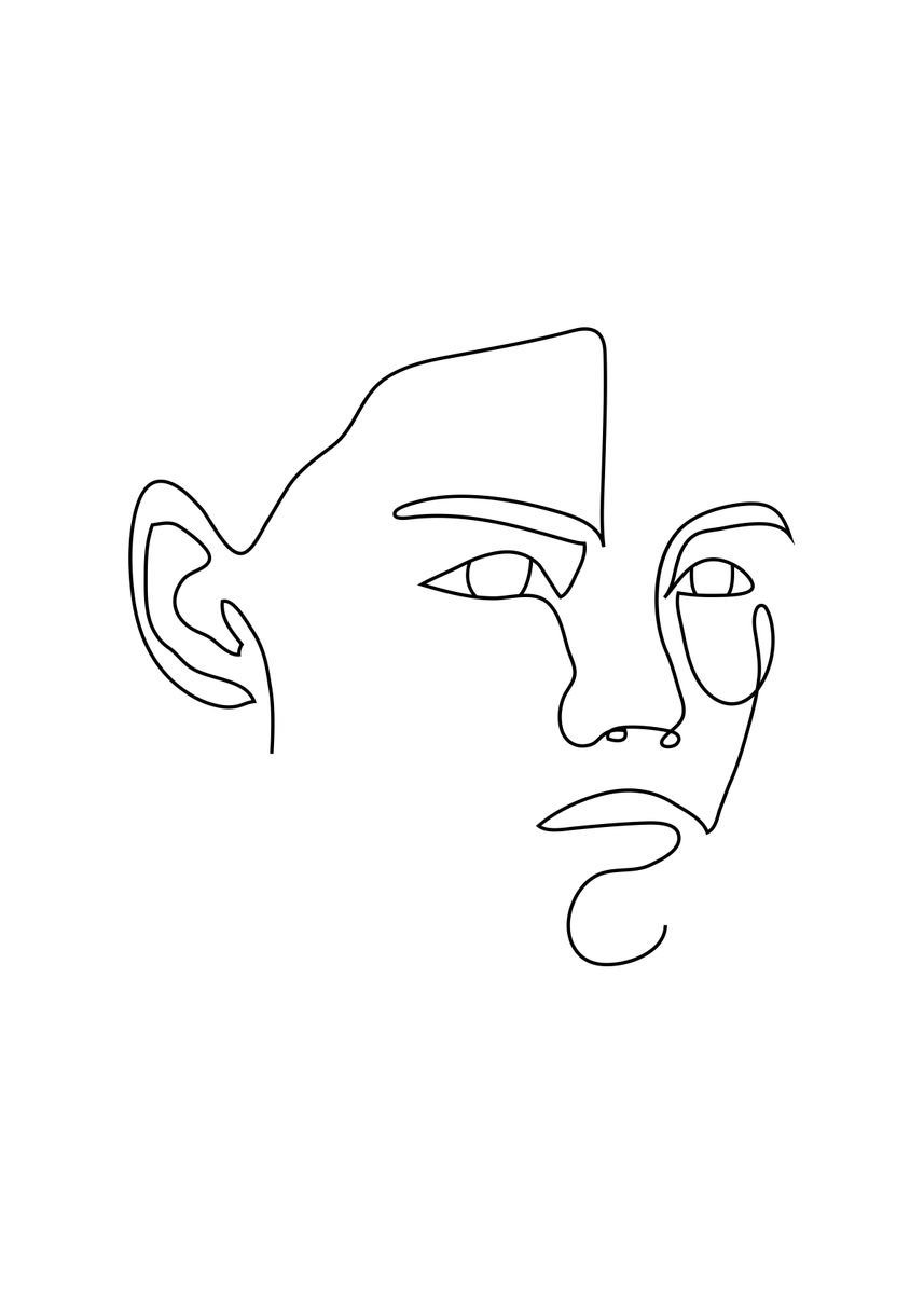 Male Face One Line Art Poster Picture Metal Print Paint By Human