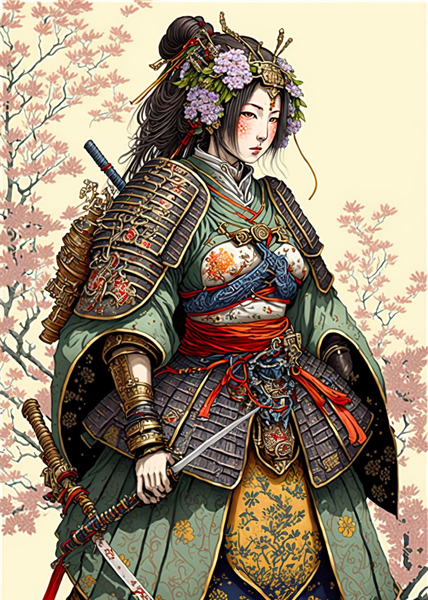 Geisha Samurai Poster Picture Metal Print Paint By Dennex Designs