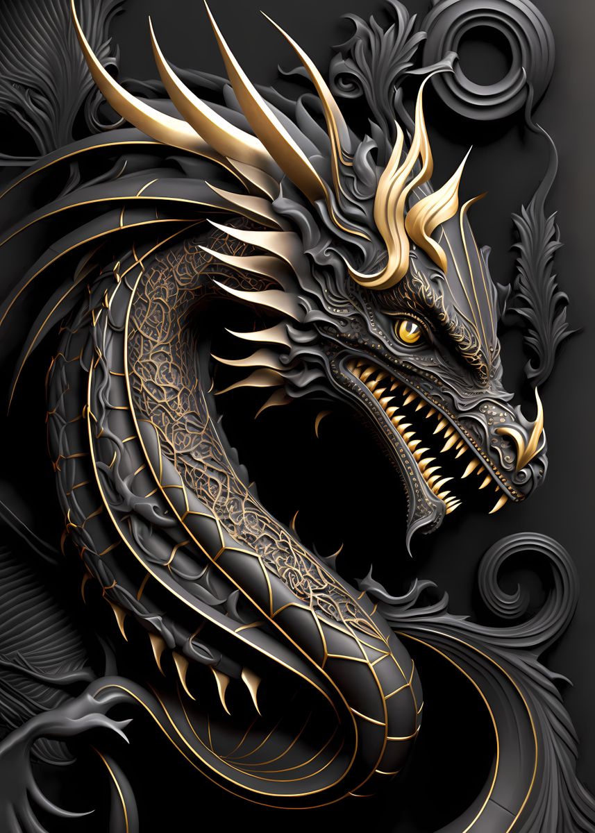 King Dragon Art Deco Poster Picture Metal Print Paint By Luong