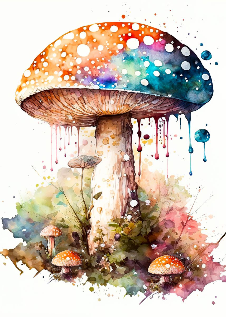 Watercolor Mushroom Poster Picture Metal Print Paint By Elly