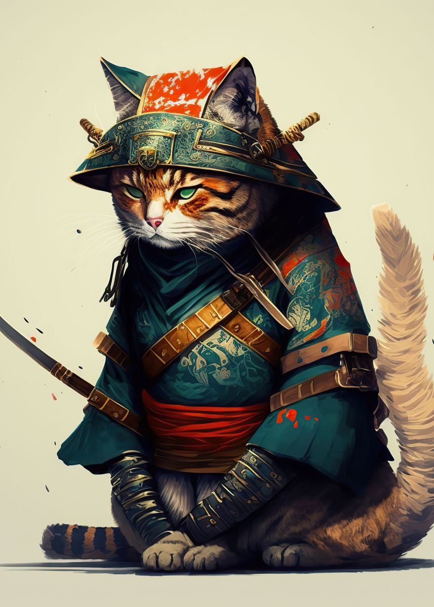 Samurai Cat Poster Picture Metal Print Paint By Epl Retro Displate