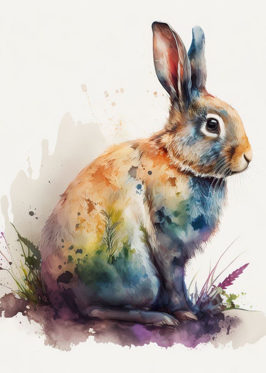 Watercolor Rabbit Poster Picture Metal Print Paint By Elly Rodgers