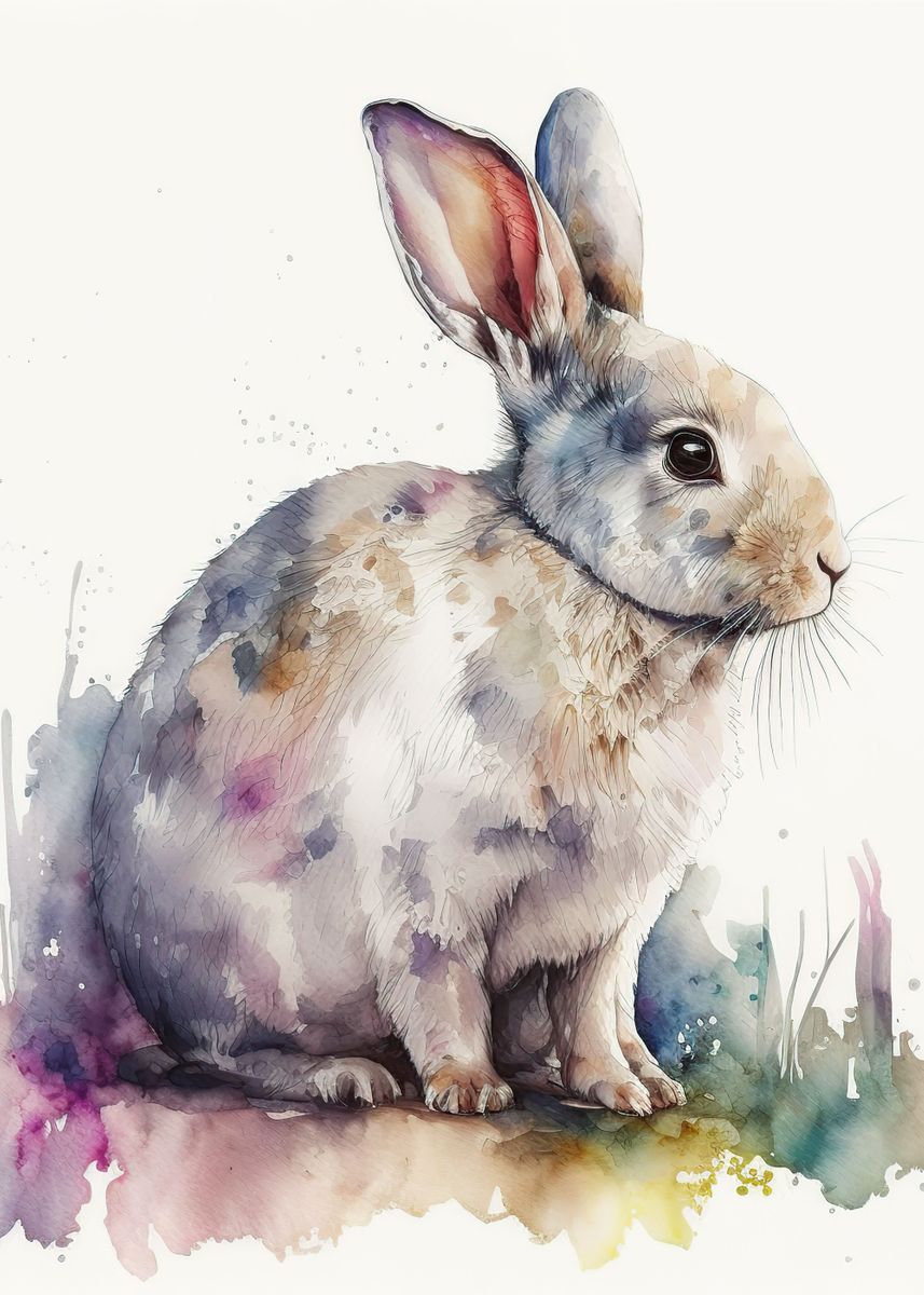 Watercolor Rabbit Poster Picture Metal Print Paint By Elly Rodgers