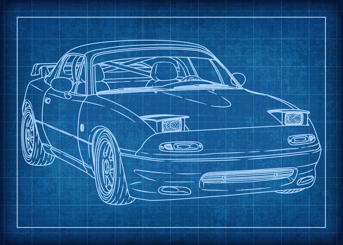 Miata Roadster Blueprint Poster By Navin Guyvit Displate