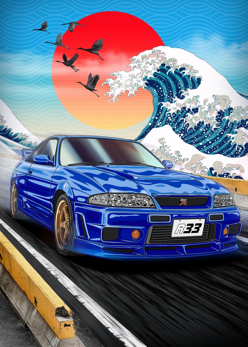 The Great Wave Off GTR R33 Poster Picture Metal Print Paint By