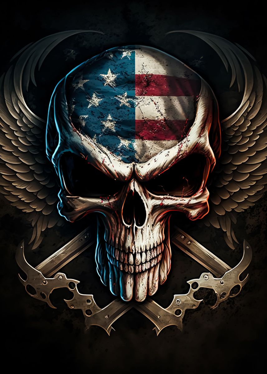 Skull With American Flag Poster By Alycepreston Displate