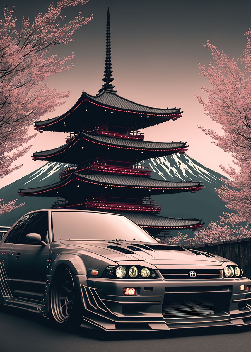 Nissan S Silvia Sakura Poster Picture Metal Print Paint By