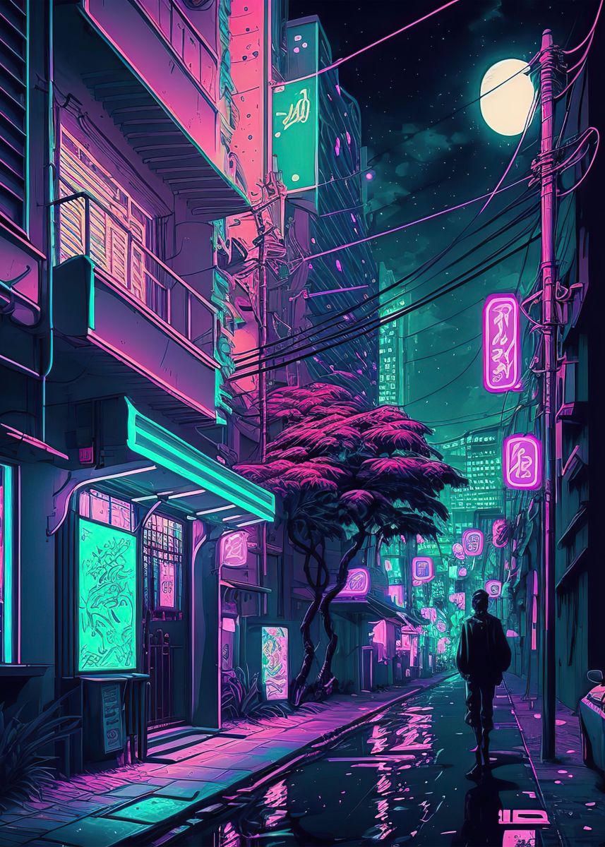 Tokyo Neon Poster Picture Metal Print Paint By Anime Poster