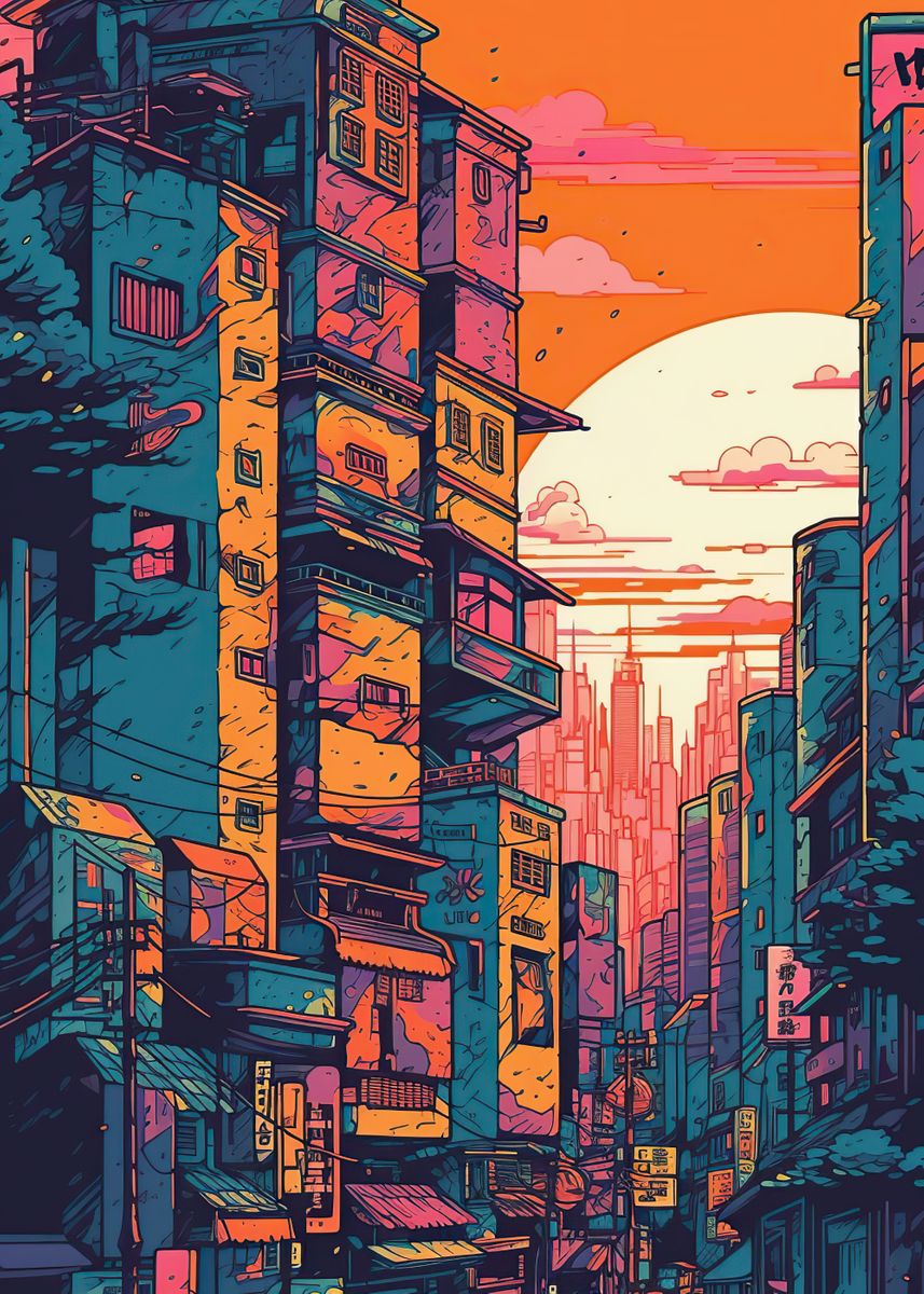 Cyberpunk City Poster Picture Metal Print Paint By Zaydan Mcintosh