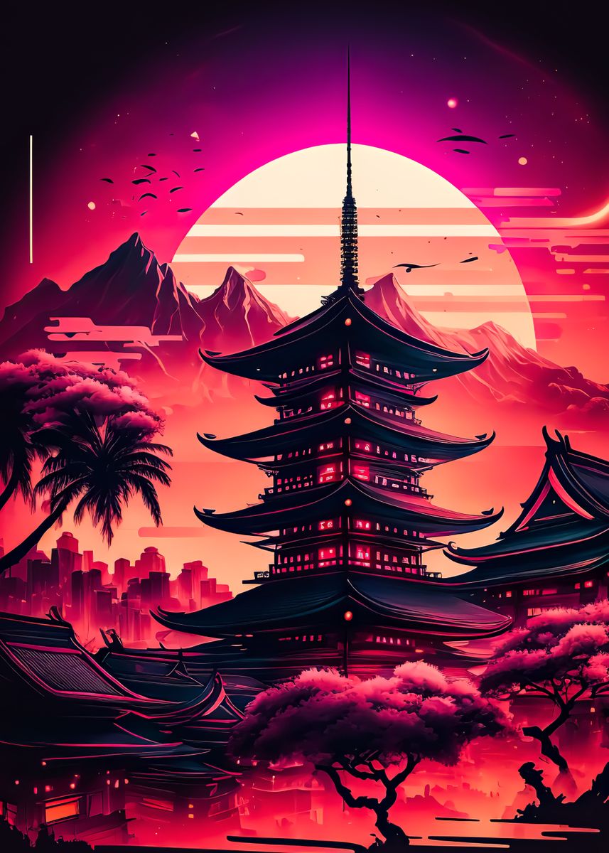 Japan Landscapes Neon Poster By Agnes Amory Displate