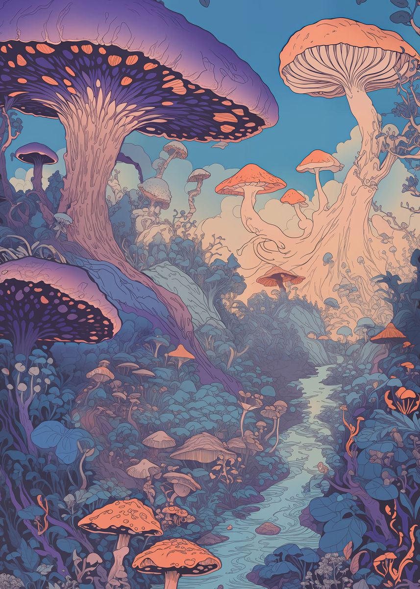 Mushroom Jungle Poster Picture Metal Print Paint By Sambel Pedes