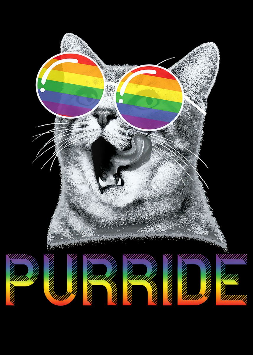 Funny Cat Gay Pride Poster Picture Metal Print Paint By Mia