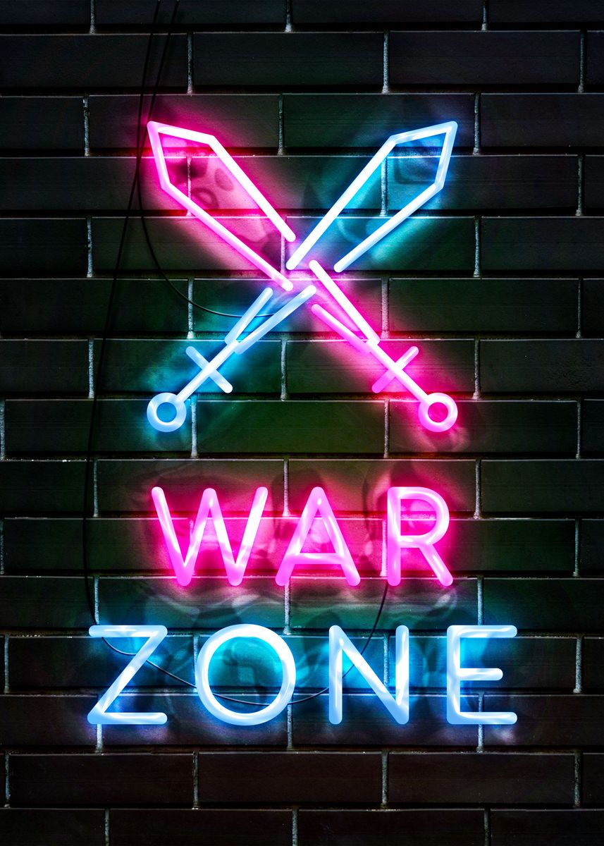 War Zone Neon Gaming Poster Picture Metal Print Paint By Rubina