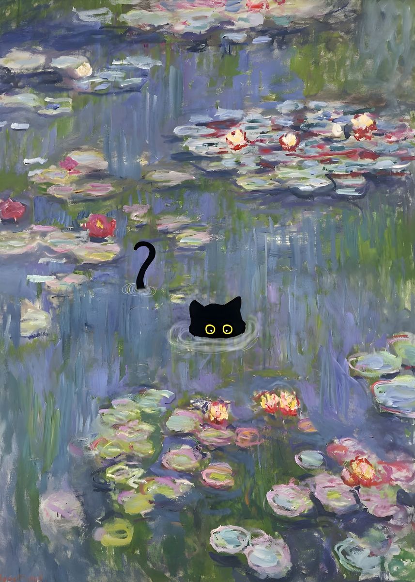 Monet Water Lily Pond Cat Poster Picture Metal Print Paint By