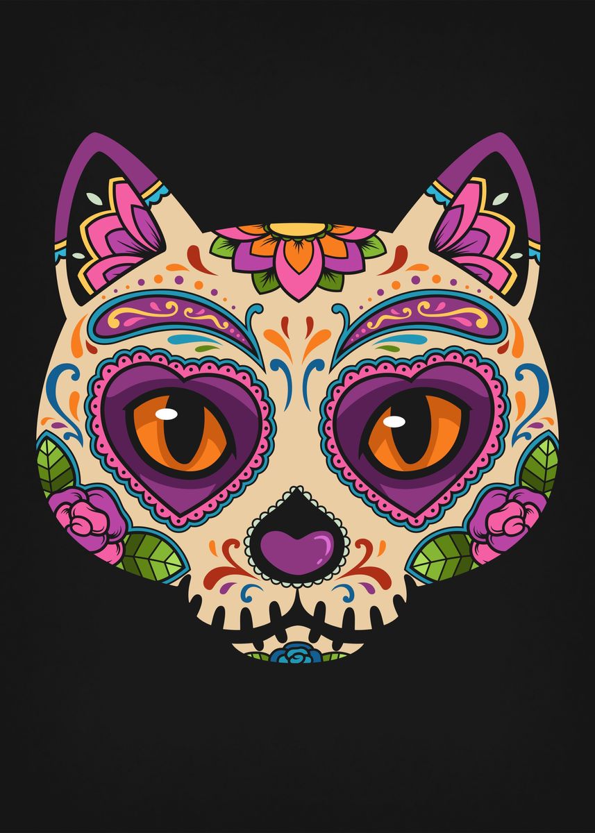 Cat Face Sugar Skull Poster By B Cubed Designs Displate