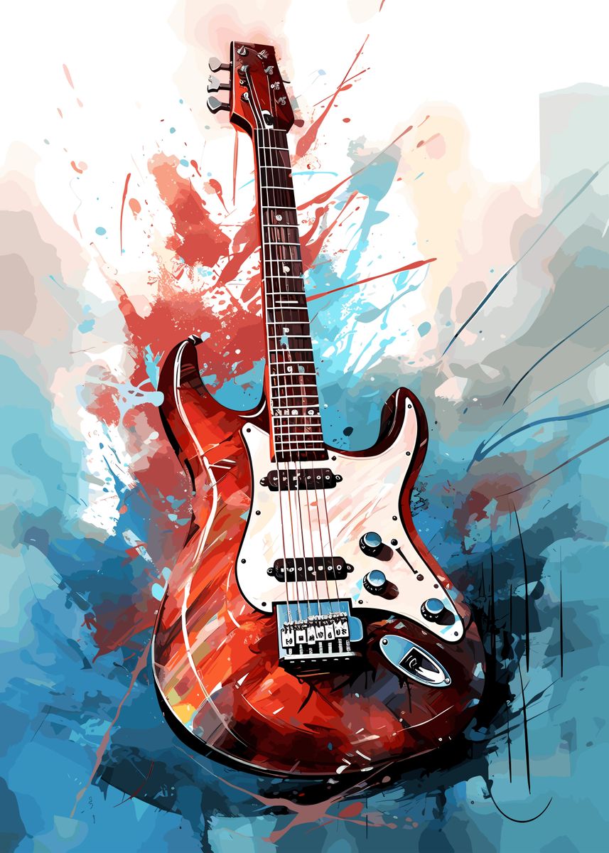 Electric Guitar Watercolor Poster By ThomasDHaley Displate