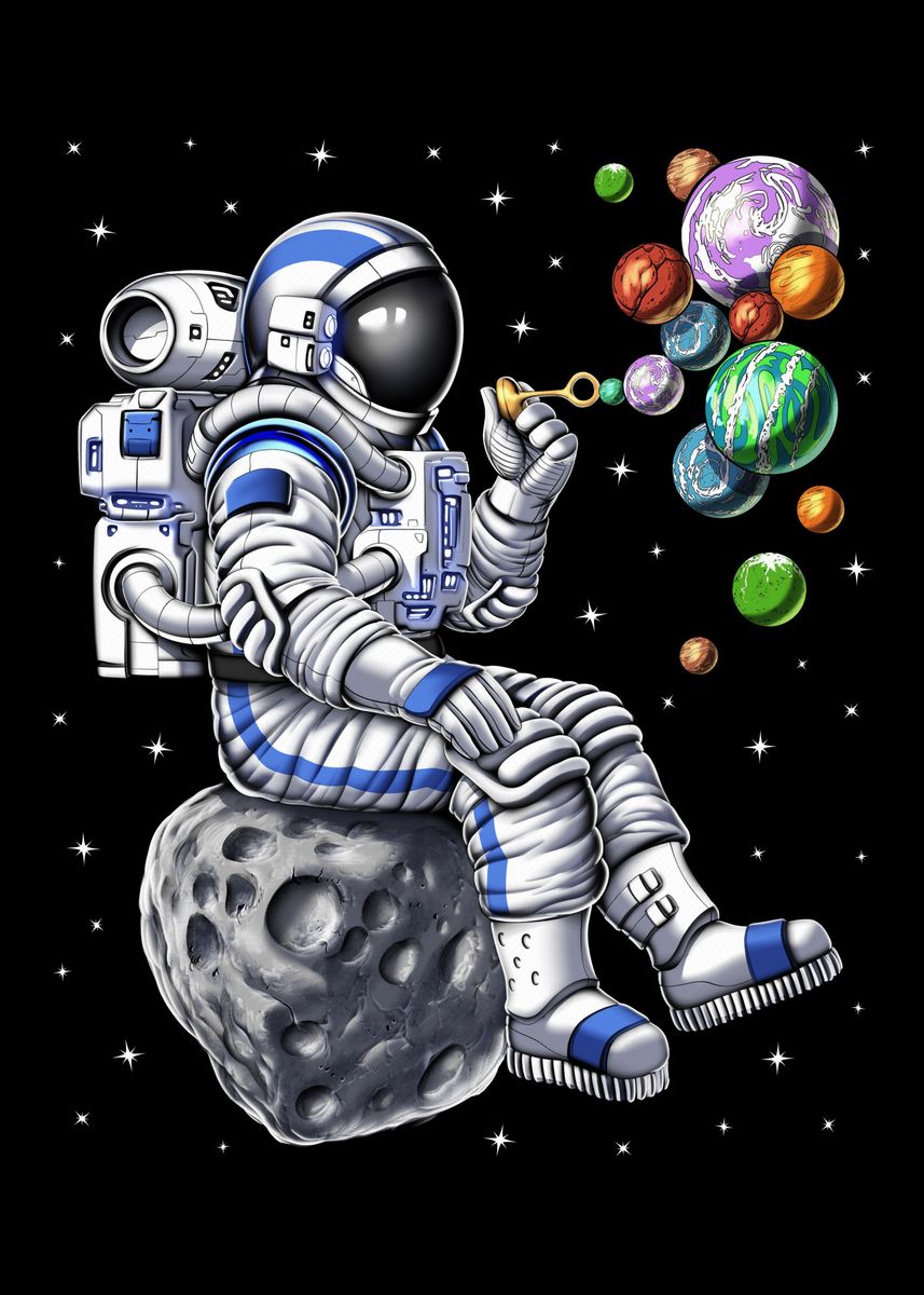 Astronaut Blowing Bubbles Poster Picture Metal Print Paint By