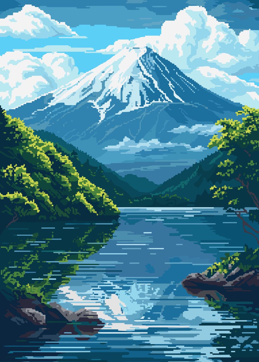 Mount Fuji Pixel Art Poster Picture Metal Print Paint By Mesh