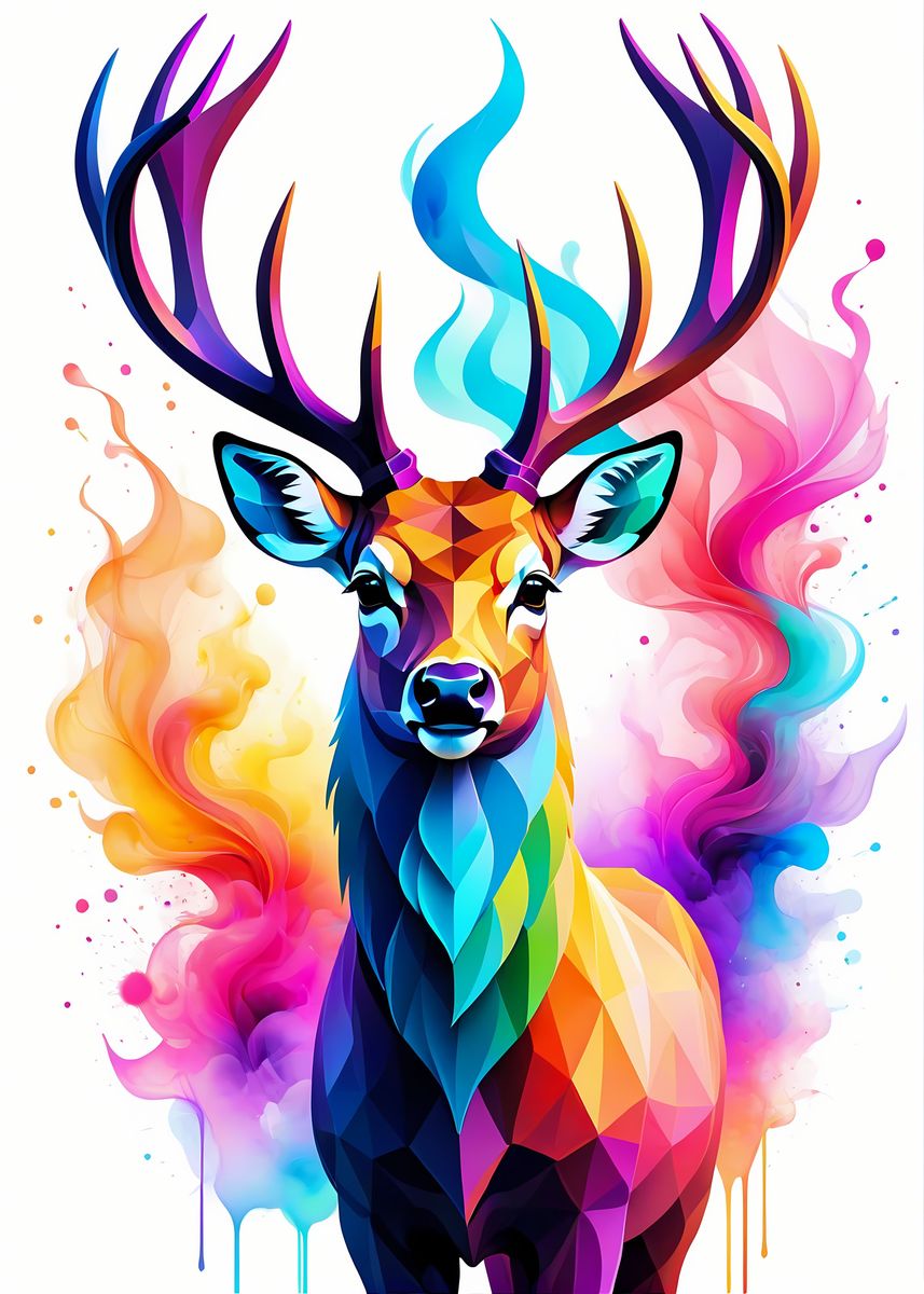 Geometric Color Deer Poster Picture Metal Print Paint By Gangster