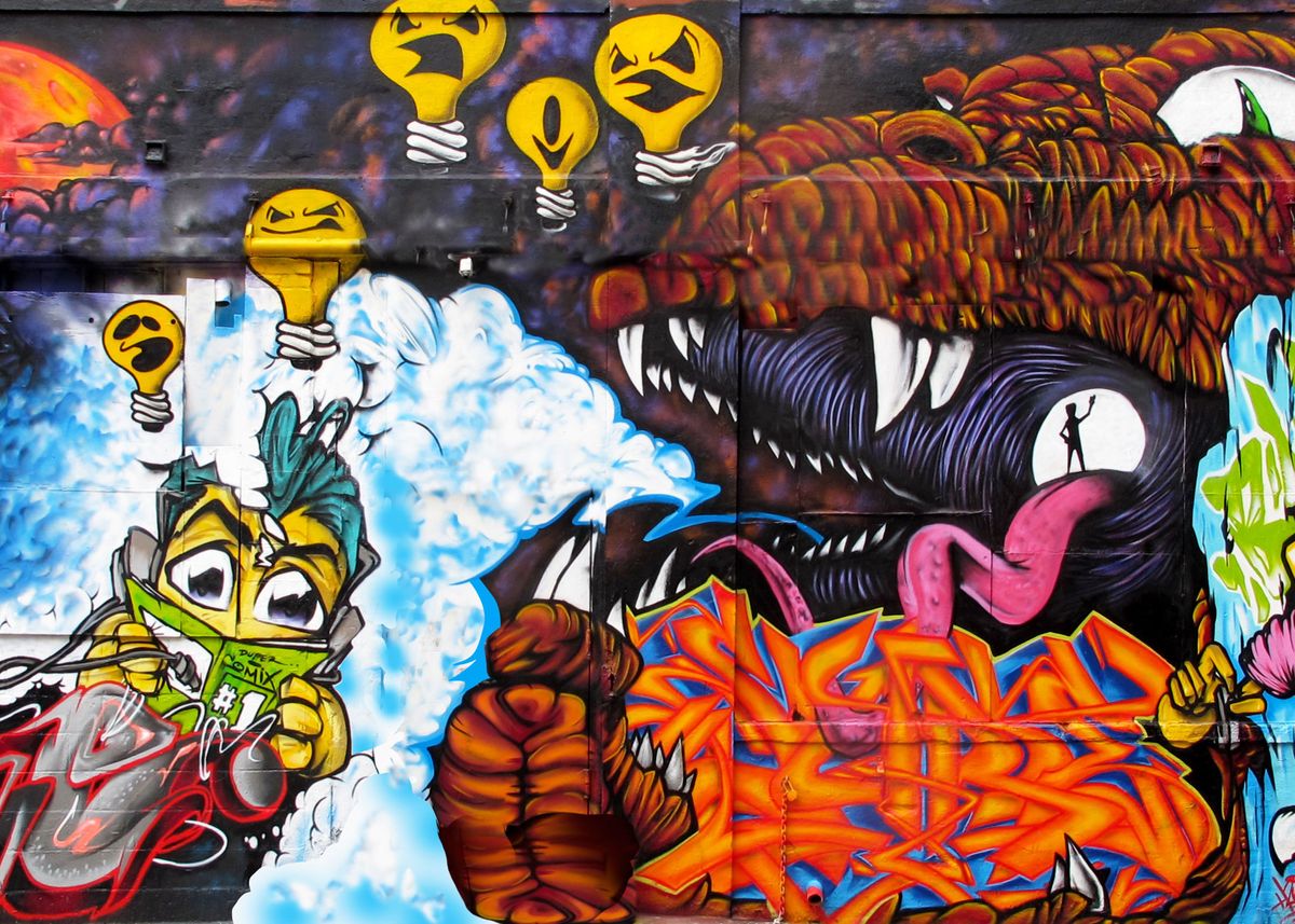 ''Dragon's Lair' Graffiti wall, New York City' Poster by JM NYC | Displate