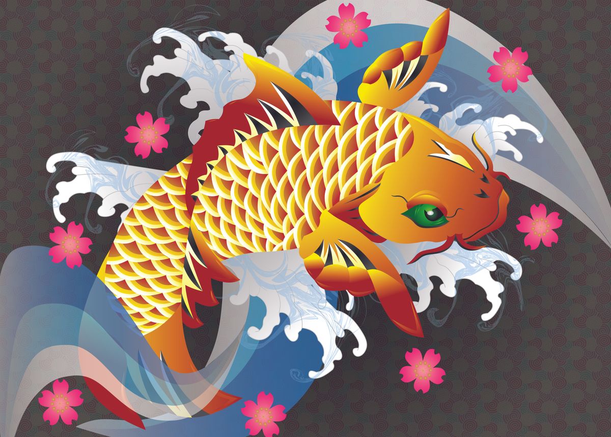 'A colorful Japanese koi fish jumping out of the water, ' Poster by